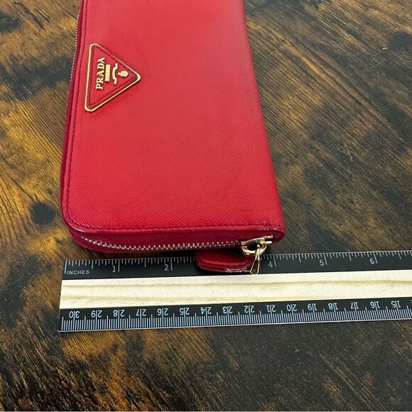 Prada Triangle Saffiano Leather Long Wallet Red W/ Certificate of Authenticity - Picture 5 of 14